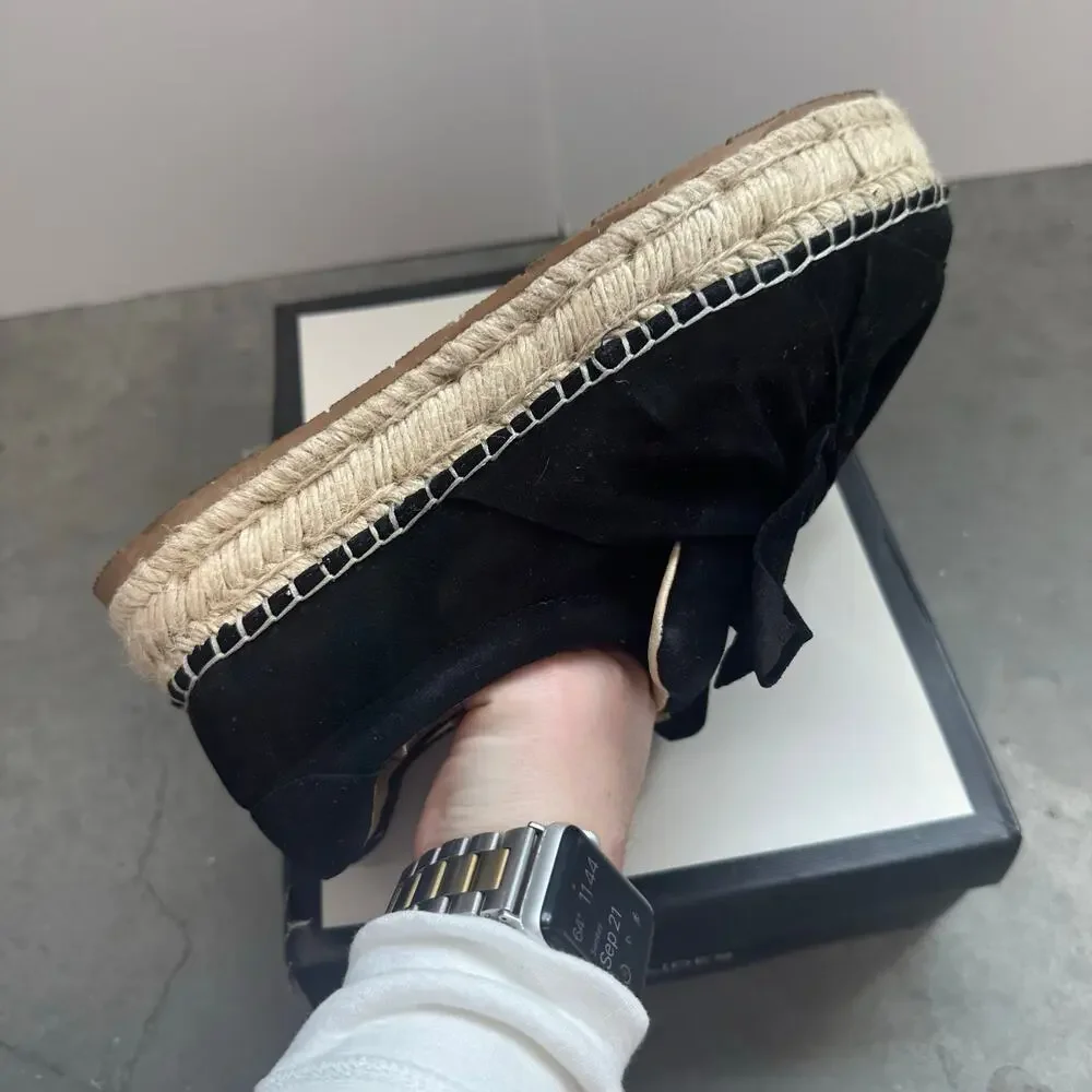 J/Slide Reese Black Suede Ruffle Espadrilles Size 8.5